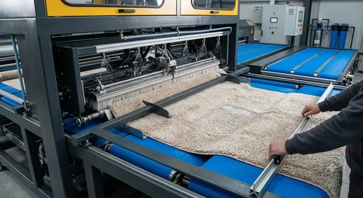 Dörtel tesisinde profesyonel halı yıkama ekipmanı